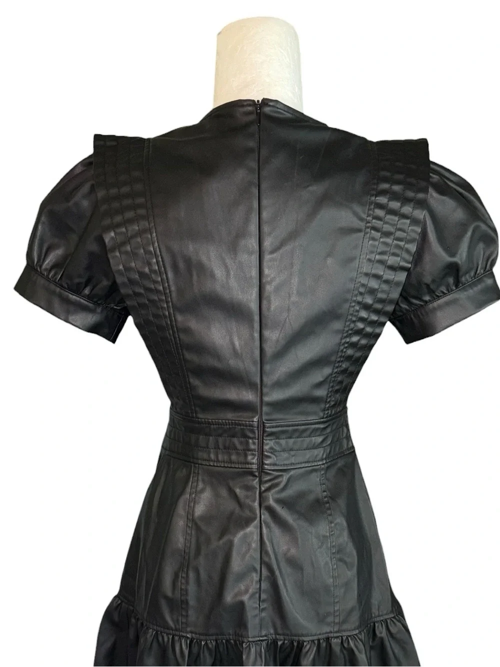 LN Zara Black Faux Leather Puff Sleeve Flared Mini Dress - XS